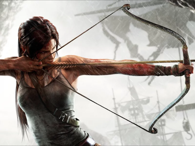 девушка, тетива, стрела, tomb raider, лук, lara croft, лара крофт