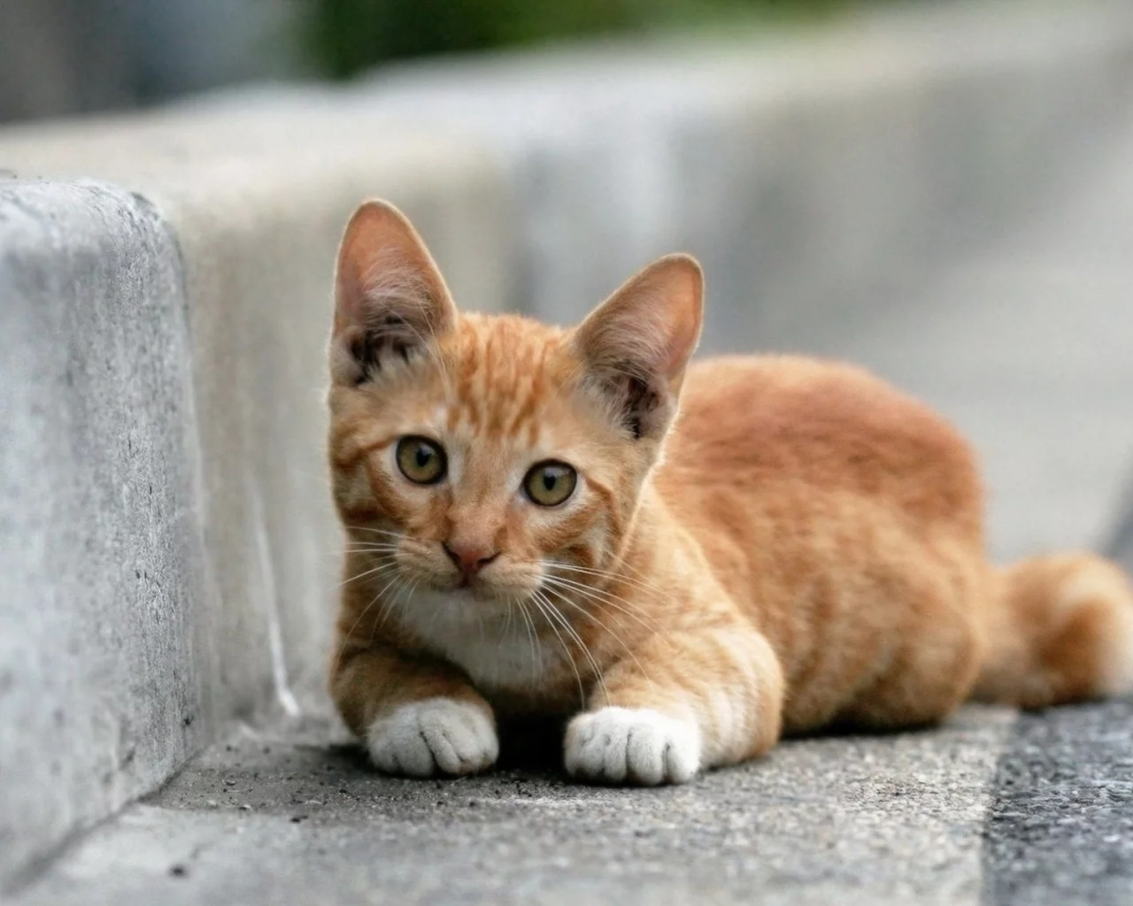 кот, рыжий, лежит, смотрит