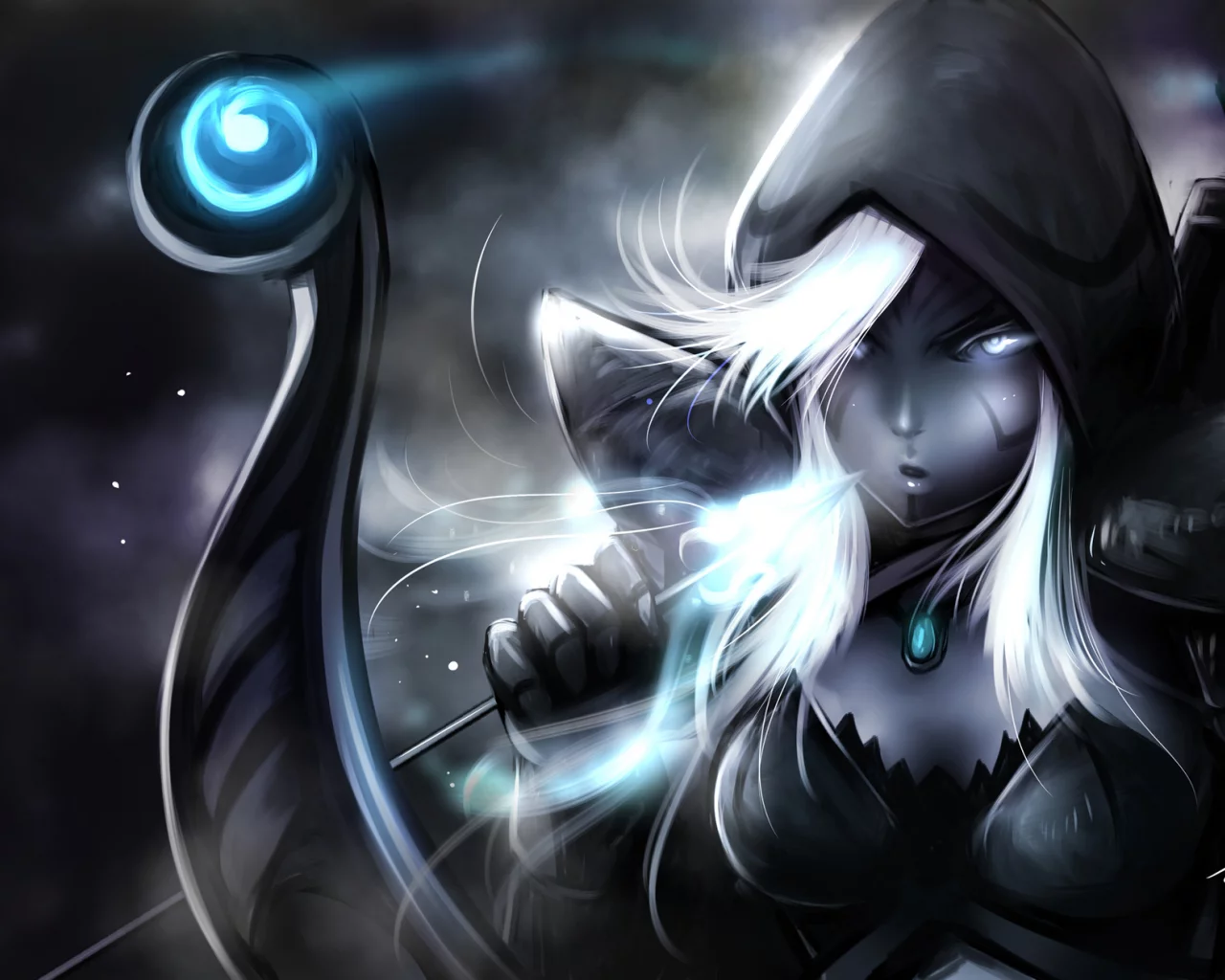 эльфийка, арт, стрела, лук, drow ranger, капюшон, девушка, dota 2