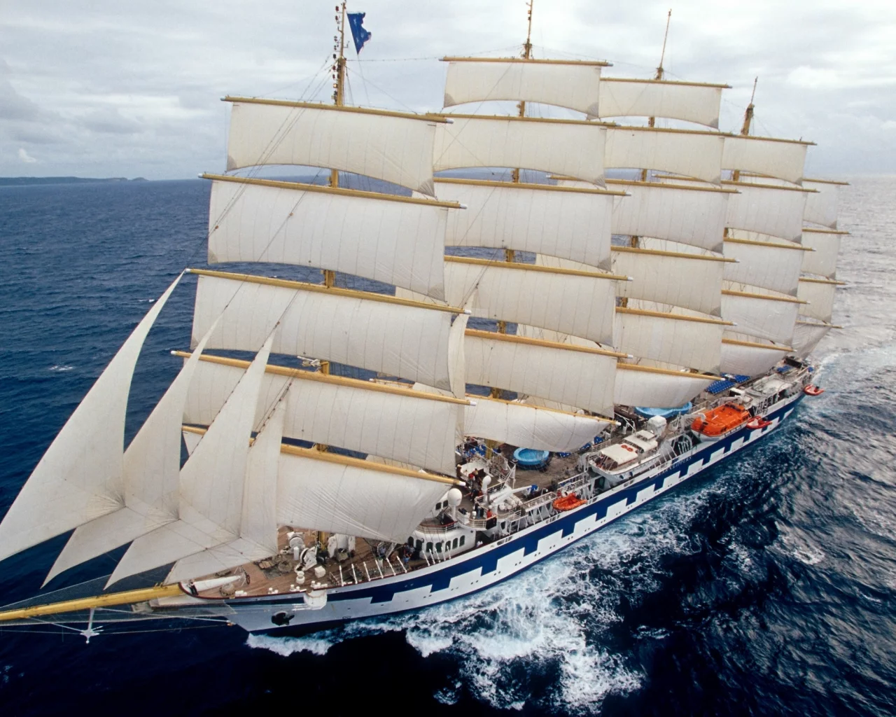 пятимачтовый, барк-парусник, море, такелаж, royal clipper