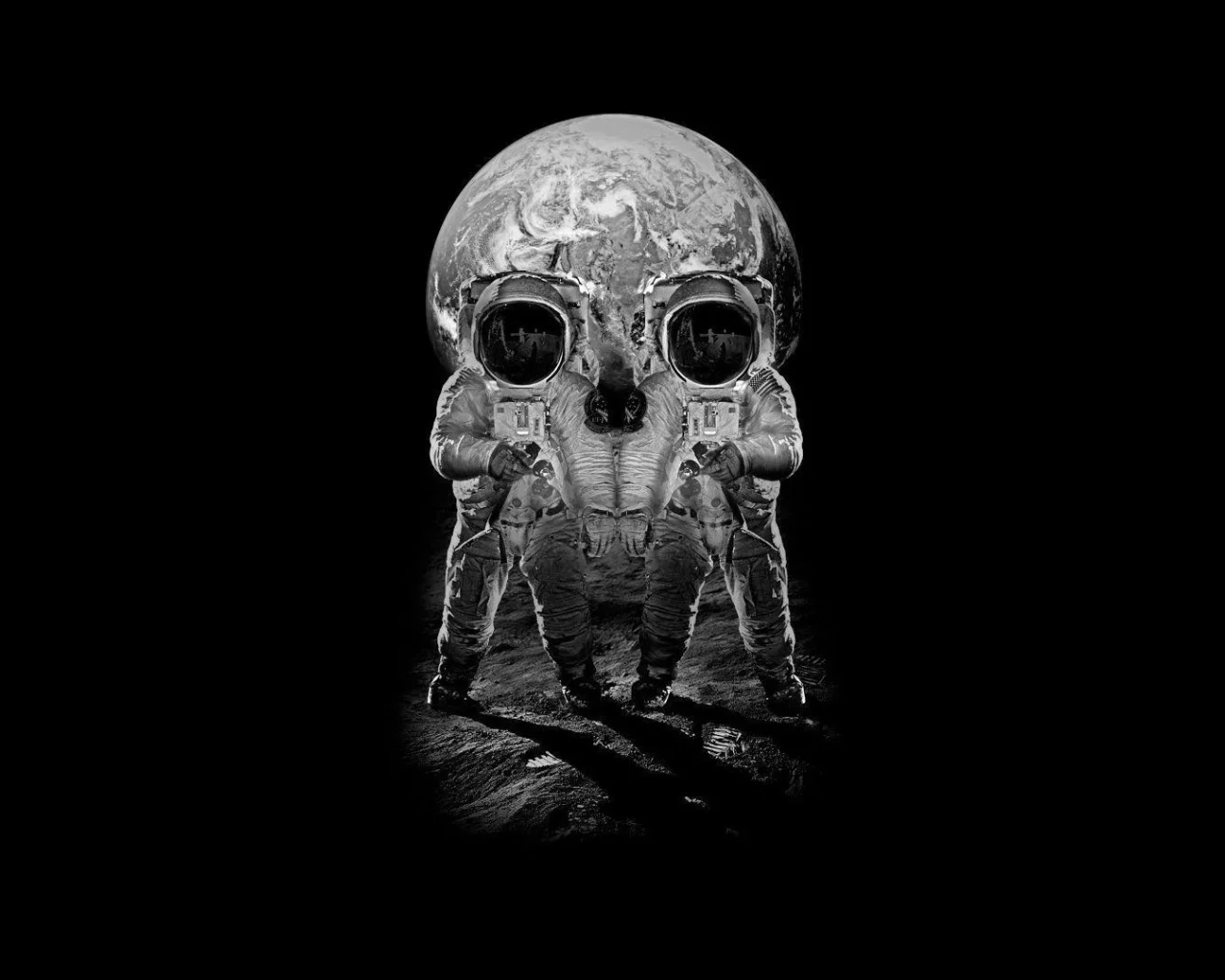 череп, космонавты, земля, skull, луна, астронавты, earth, moon