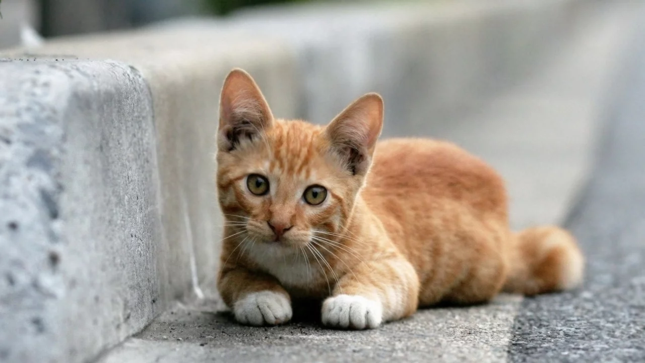 кот, рыжий, лежит, смотрит