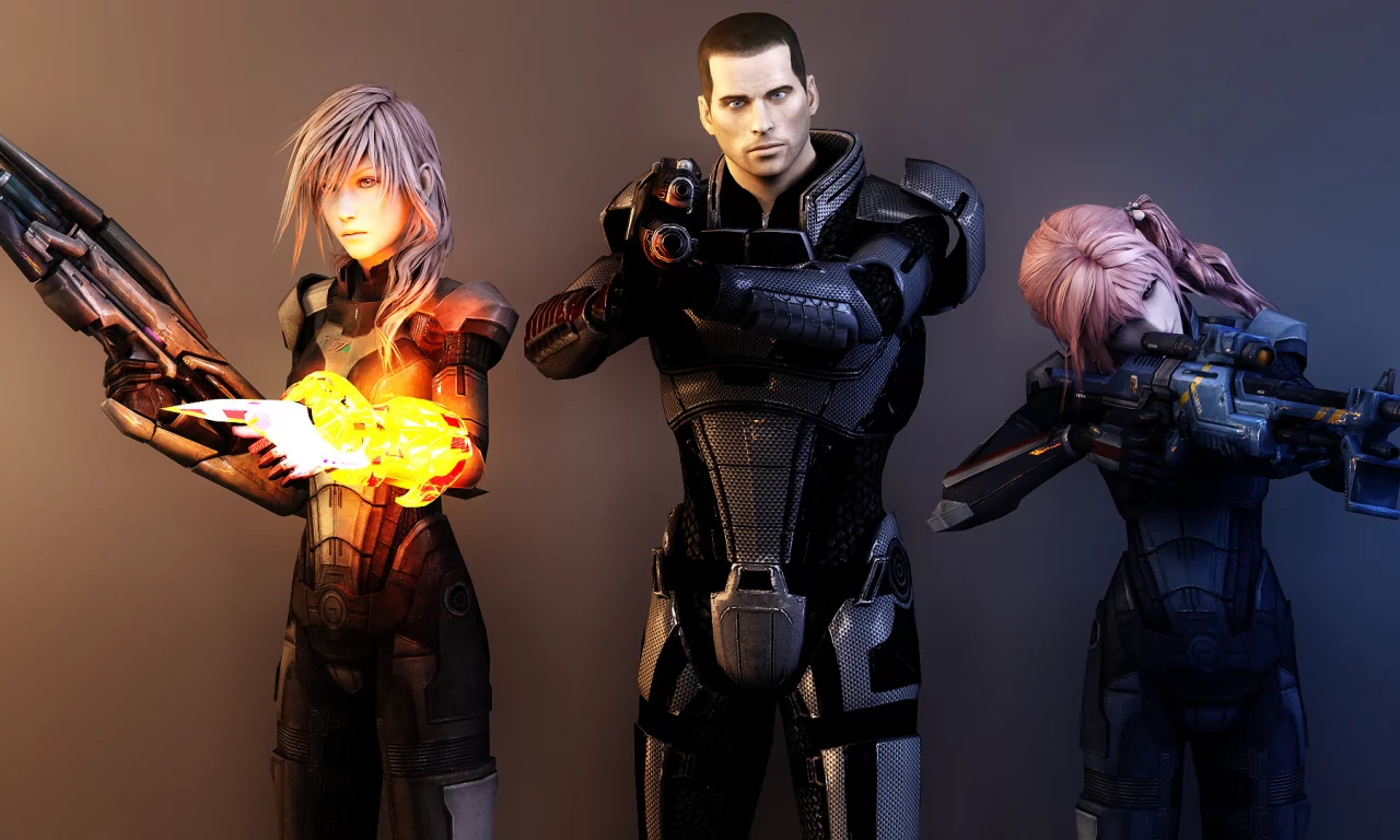 капитан, девушки, lightning , final fantasy, шепард, арт, mass effect