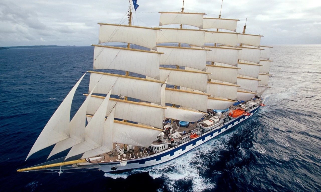 пятимачтовый, барк-парусник, море, такелаж, royal clipper