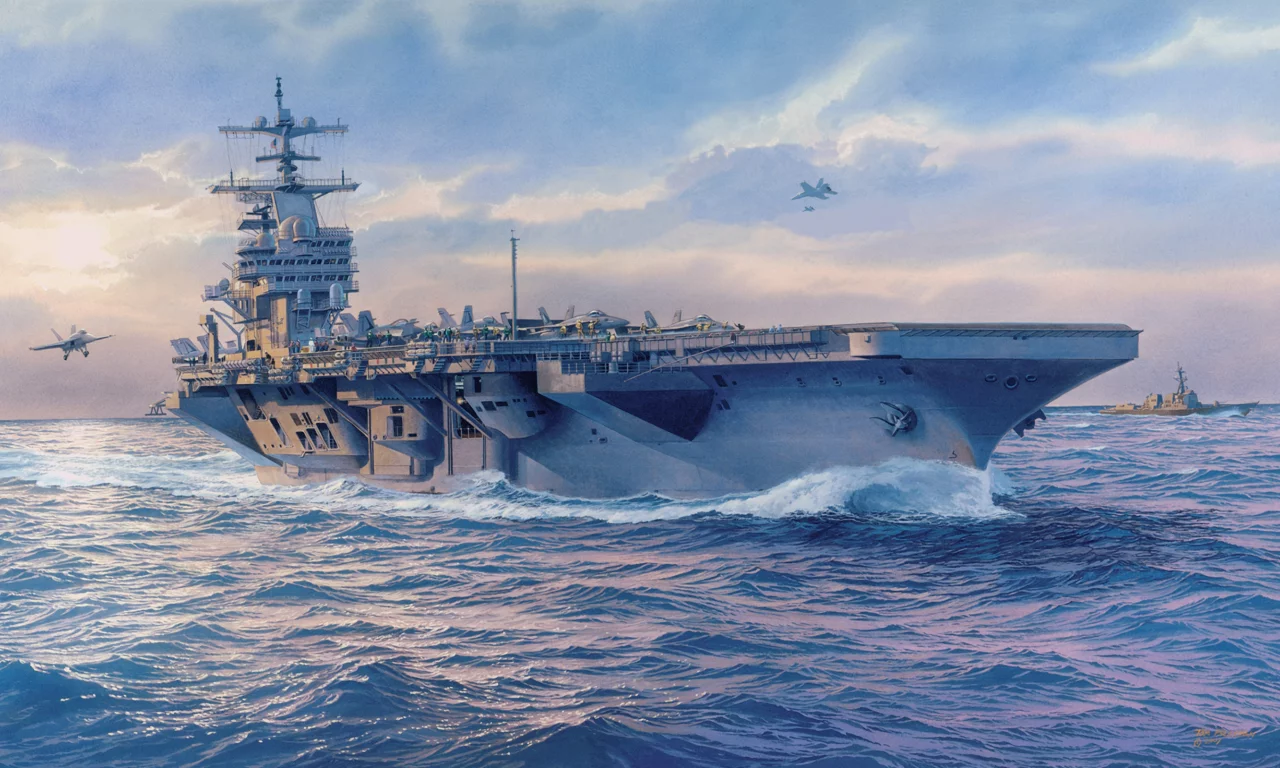 арт, флот, корабли, авианосец, painting, fredericksburg landing, океан
