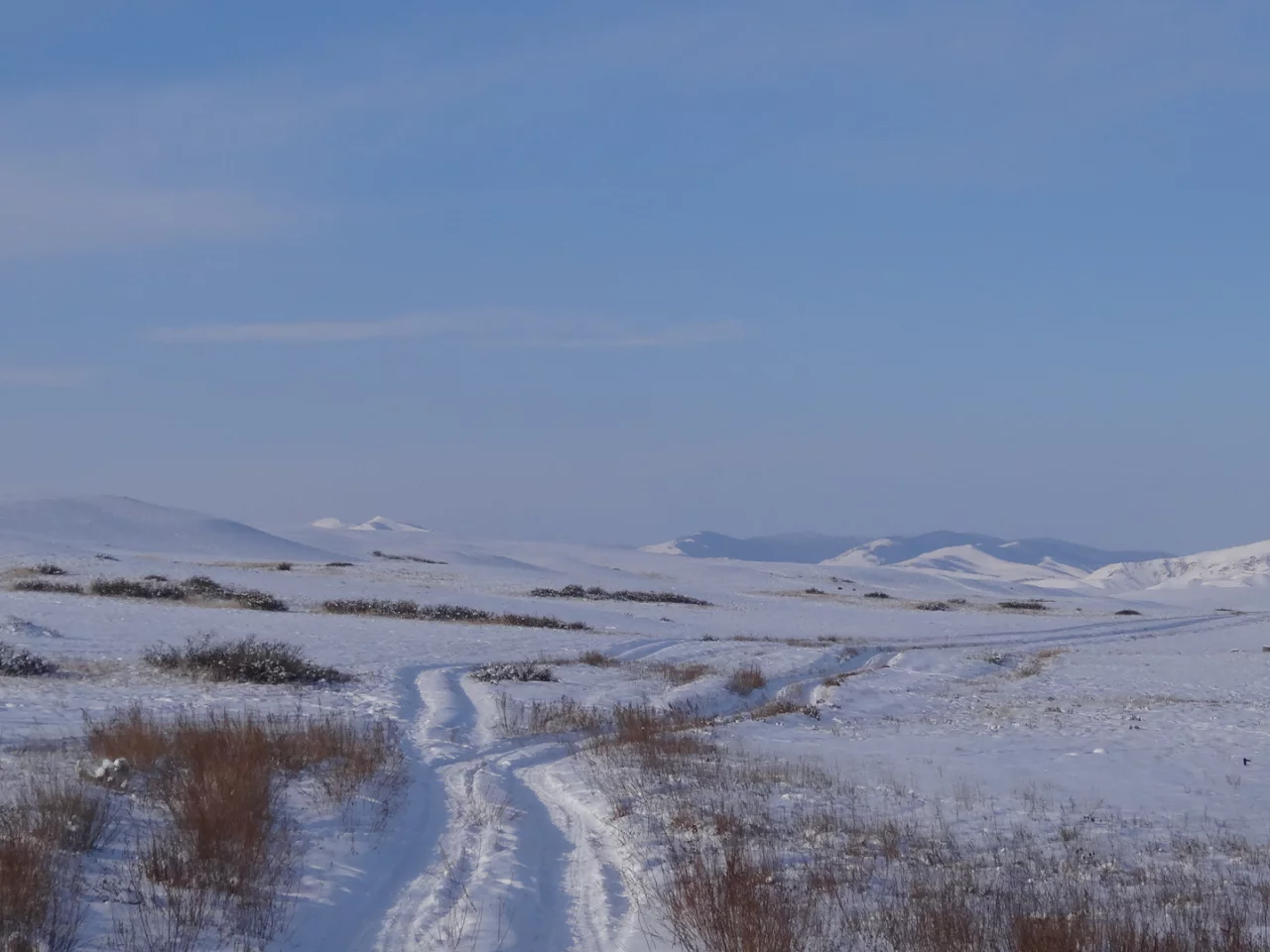 тува, сопки, дорога, зима, снег, мороз