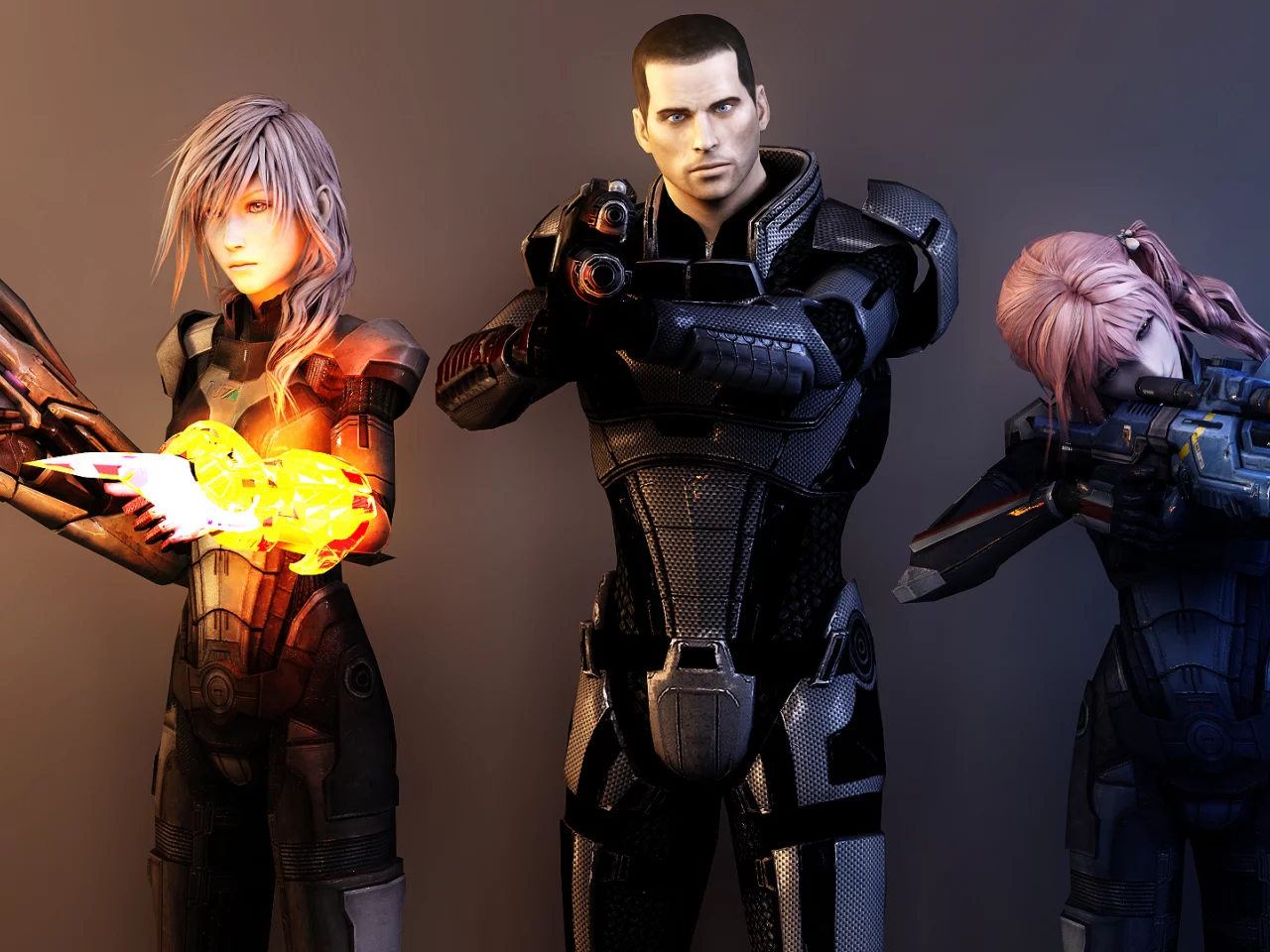 капитан, девушки, lightning , final fantasy, шепард, арт, mass effect