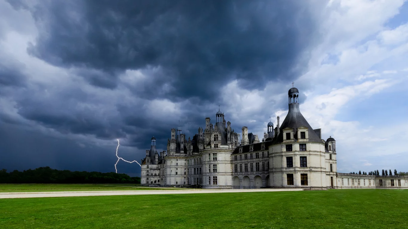 франция, chateau de chambord, шато шамбор, замок, тучи, france, небо