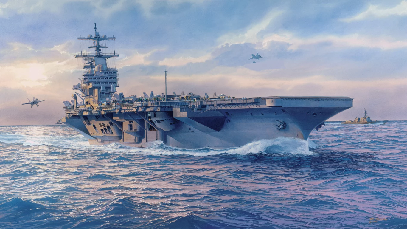 арт, флот, корабли, авианосец, painting, fredericksburg landing, океан