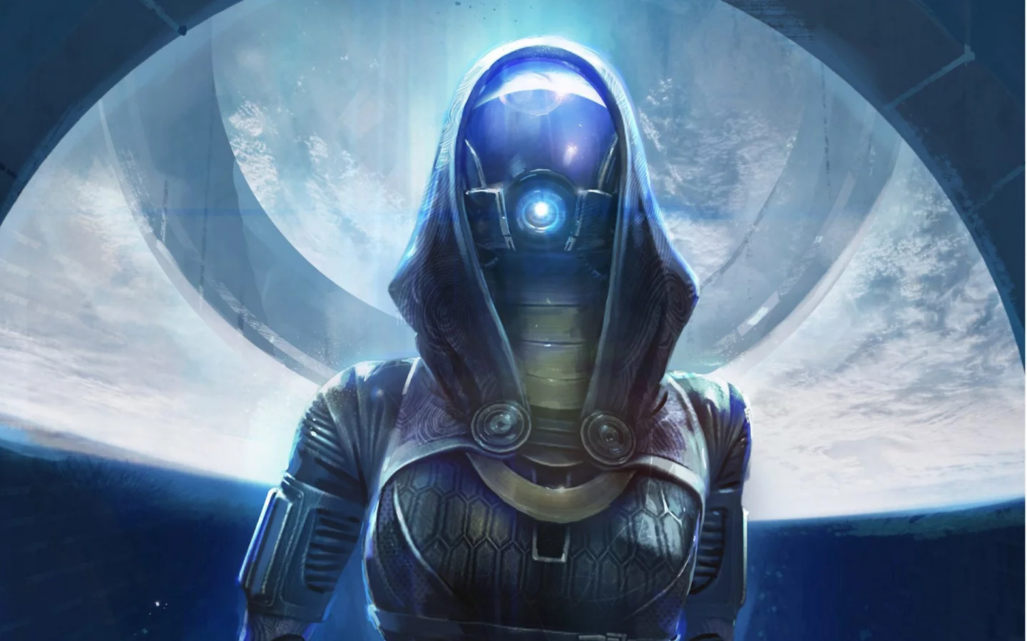 девушка, mass effect, арт, шлем, свет, tali 