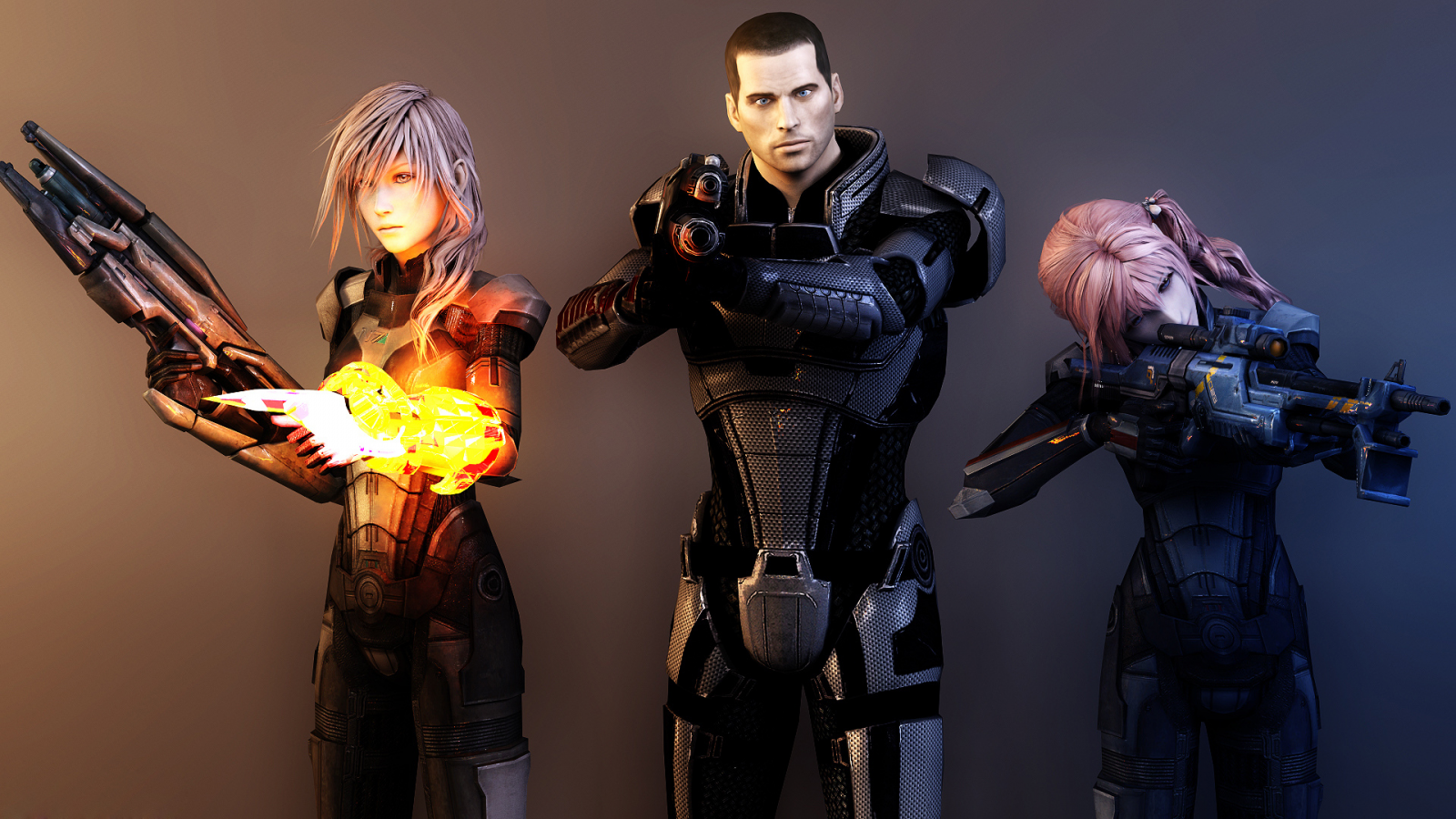 Картинка на рабочий стол капитан, девушки, lightning , final fantasy, шепард,  арт, mass effect 1600 x 900