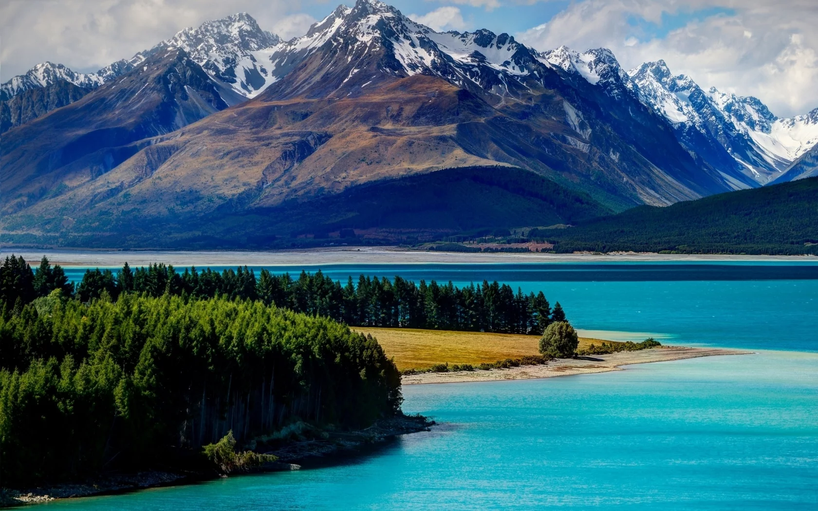 горы, озеро, lake tekapo, лес, new zealand, текапо, новая зеландия