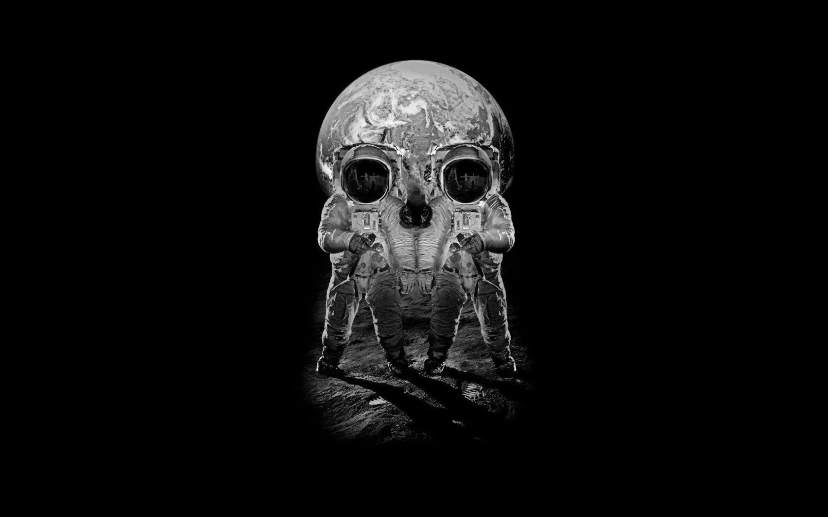 череп, космонавты, земля, skull, луна, астронавты, earth, moon