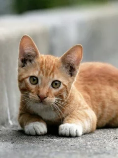кот, рыжий, лежит, смотрит