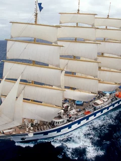 пятимачтовый, барк-парусник, море, такелаж, royal clipper