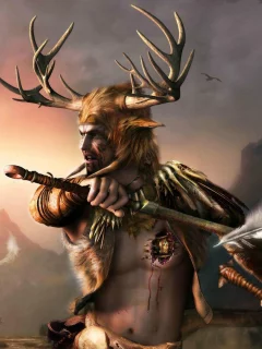 мужчина, the elder scrolls, оружие, шлем, skyrim, рога, броня