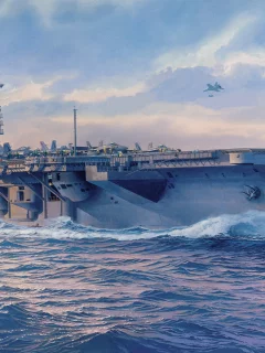 арт, флот, корабли, авианосец, painting, fredericksburg landing, океан