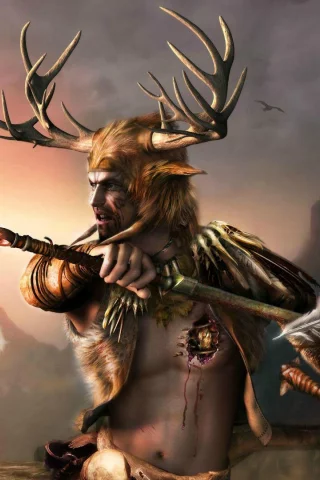 мужчина, the elder scrolls, оружие, шлем, skyrim, рога, броня