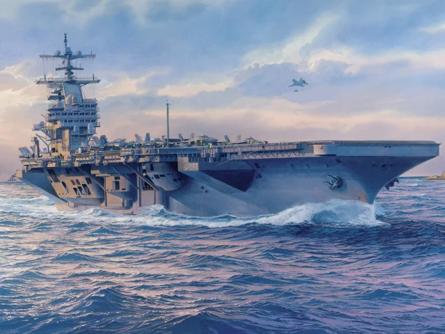 арт, флот, корабли, авианосец, painting, fredericksburg landing, океан