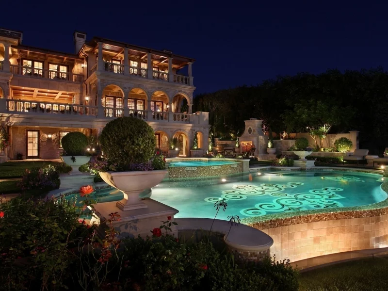 бассейн, дом, interior, интерьер, pool, архитектура, ночь