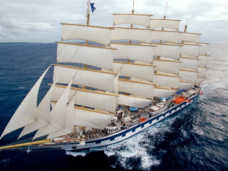 пятимачтовый, барк-парусник, море, такелаж, royal clipper