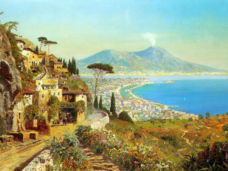 залив, пейзаж, the bay of naples, море, alois arnegger, живопись