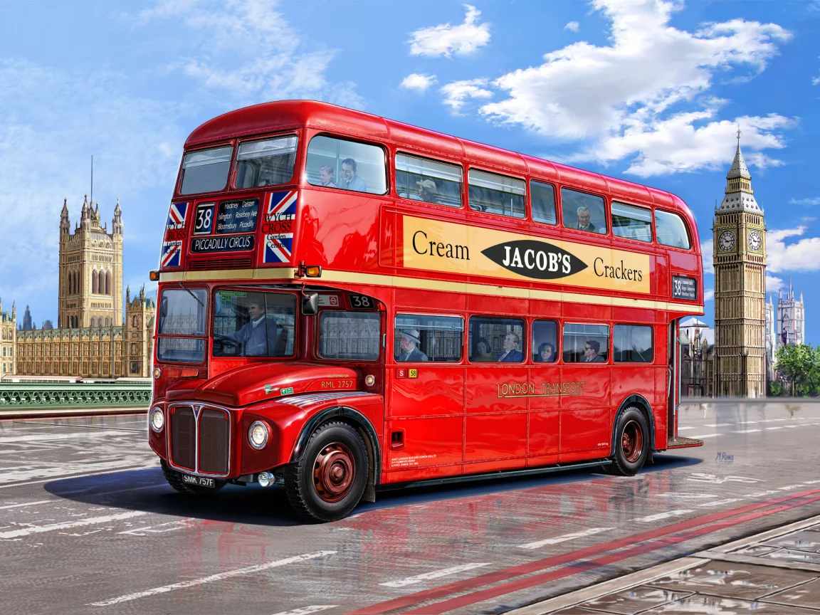 london bus, рисунок, двухэтажный, michal reinis, красный, aec routemaster