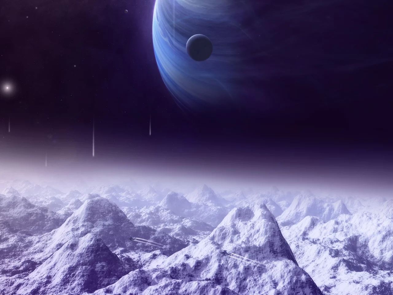 lights, satellite, planets, space ships, sci fi, moon, mountains