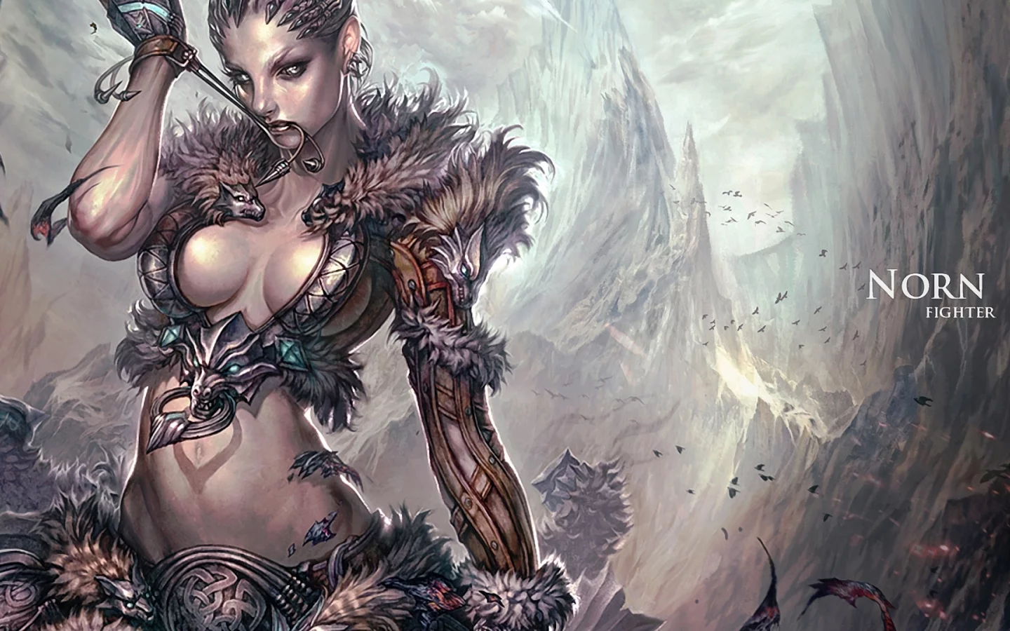 птицы, ущелье, полет, боец, guild wars, девушка