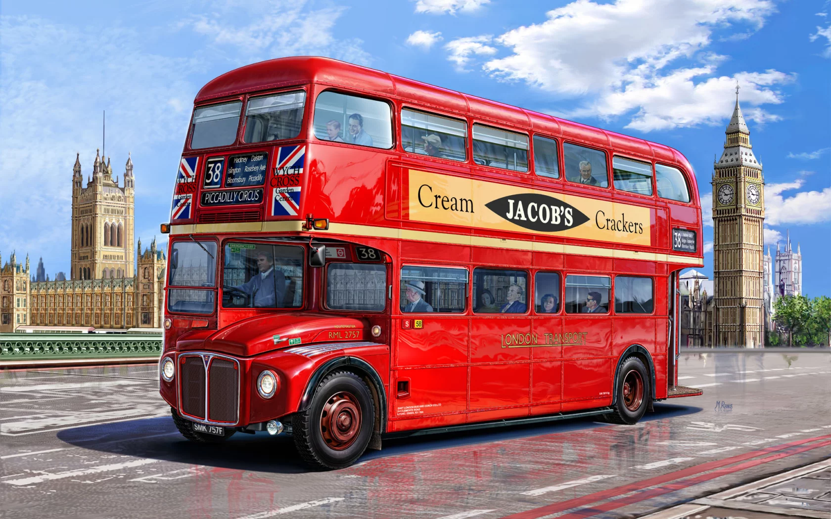 london bus, рисунок, двухэтажный, michal reinis, красный, aec routemaster