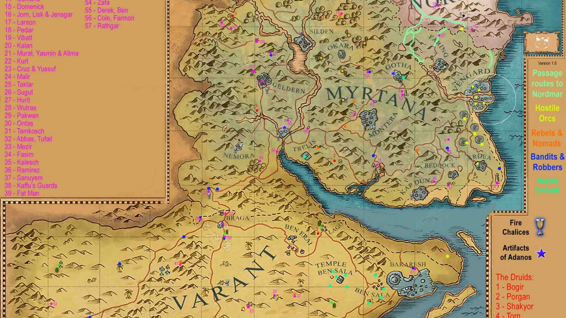 Готика, карта, Миртана, Варант, Нордмар