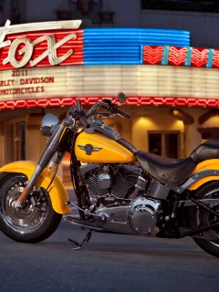 цвета, американский, мотоцикл, ярко, желтого, harley-davidson