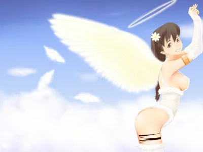 ангел, нимб, крылья, перья, грудь, aoi, nanahime, девушка, арт