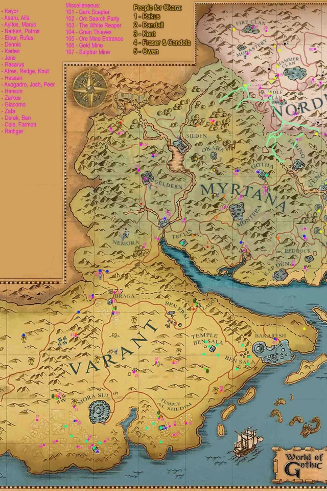 Готика, карта, Миртана, Варант, Нордмар