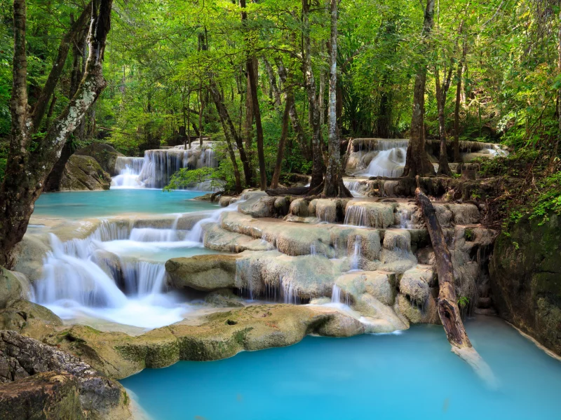 nature, , sky, sea, waterfall, leaves, beautiful, trees, deep forest, landscape, lake, clouds