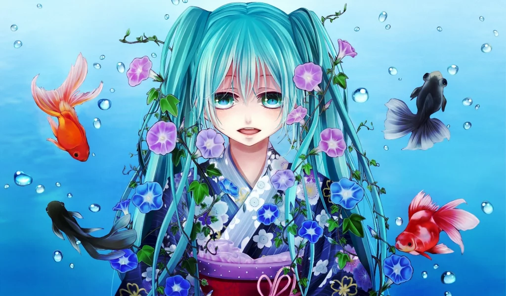 вокалоид, hatsune miku, рыбки, арт, shio, рыбы, vocaloid, девушка