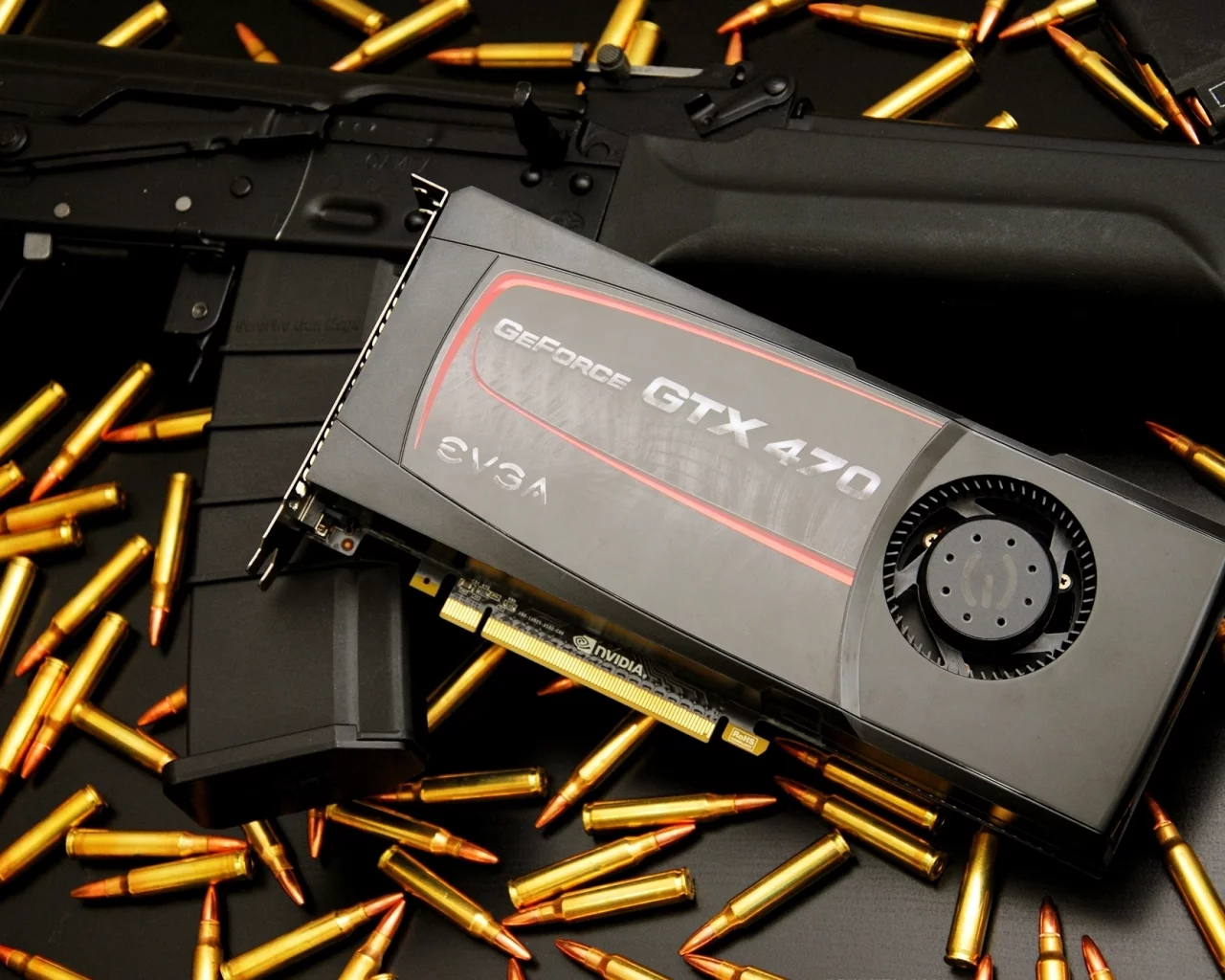 видеокарта, фон, geforce gtx 470, автомат, hdr, патроны