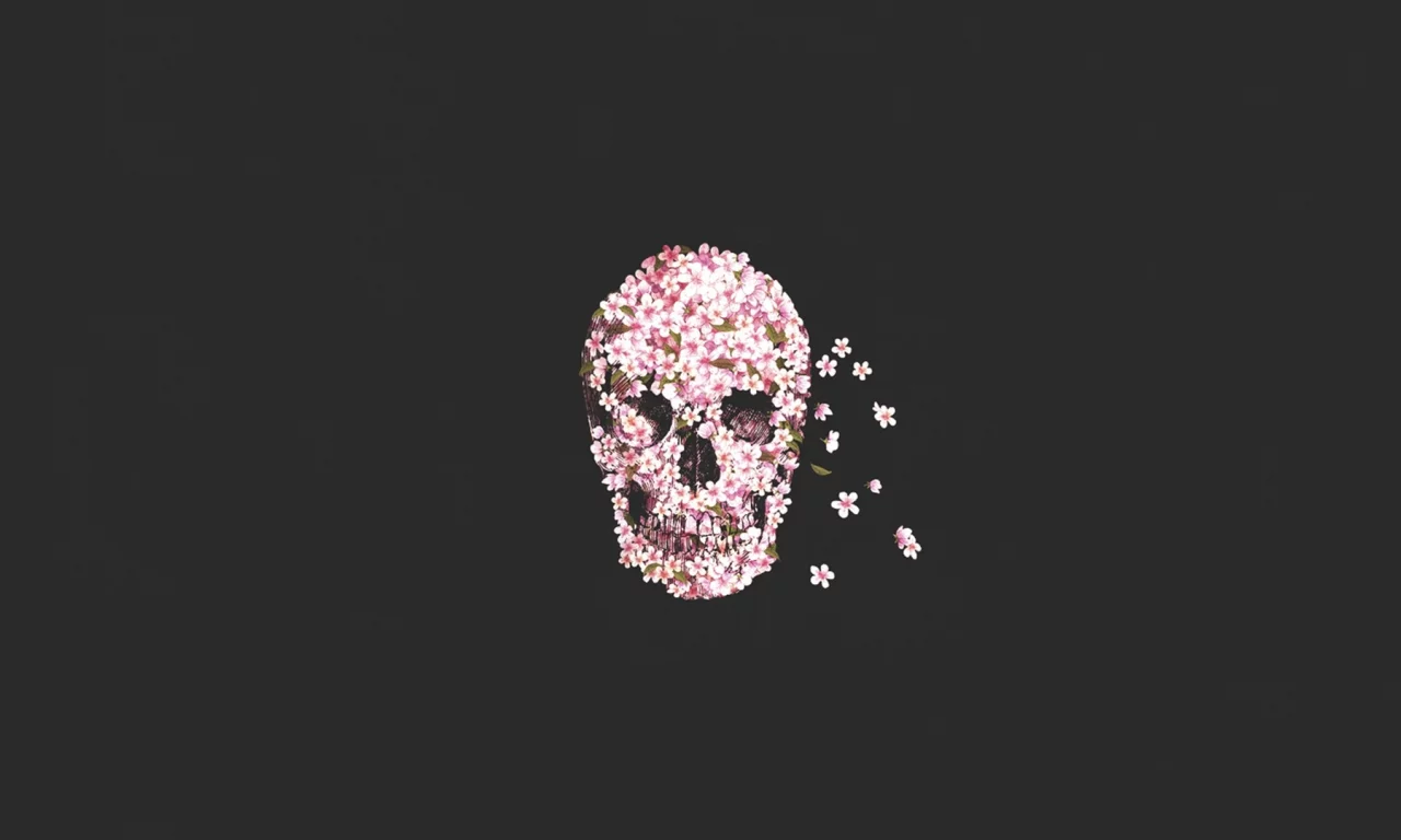 skull, череп, flower, цветы