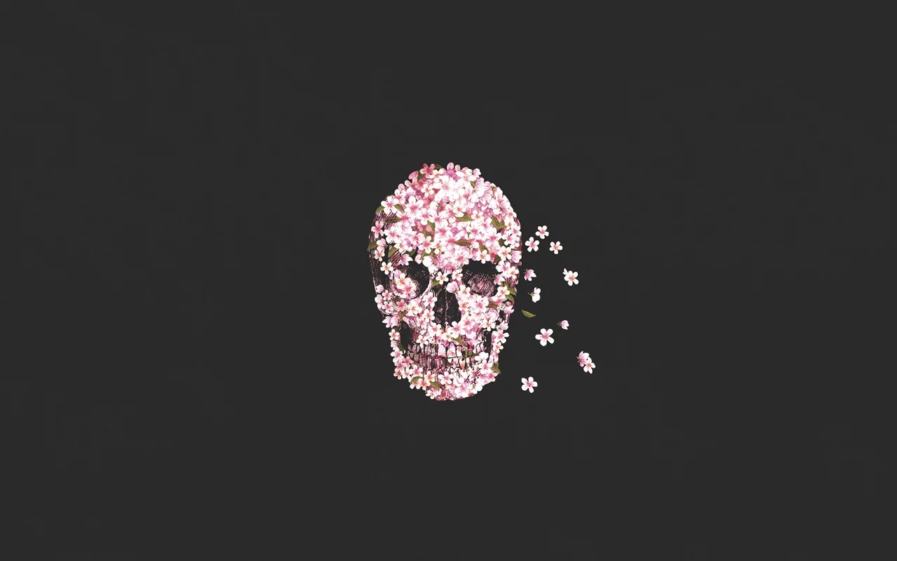 skull, череп, flower, цветы