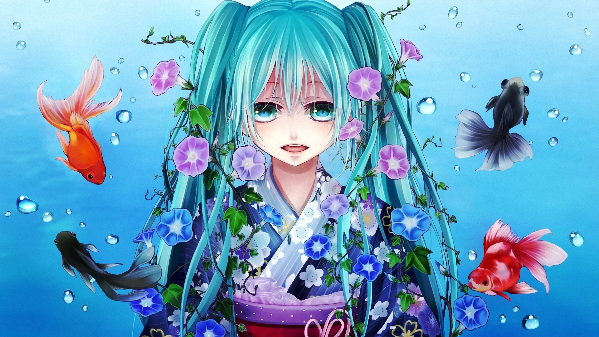 вокалоид, hatsune miku, рыбки, арт, shio, рыбы, vocaloid, девушка