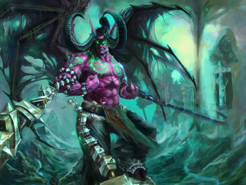 illidan, wow, цепи, stormrage, крылья, демон, world of warcraft, рога