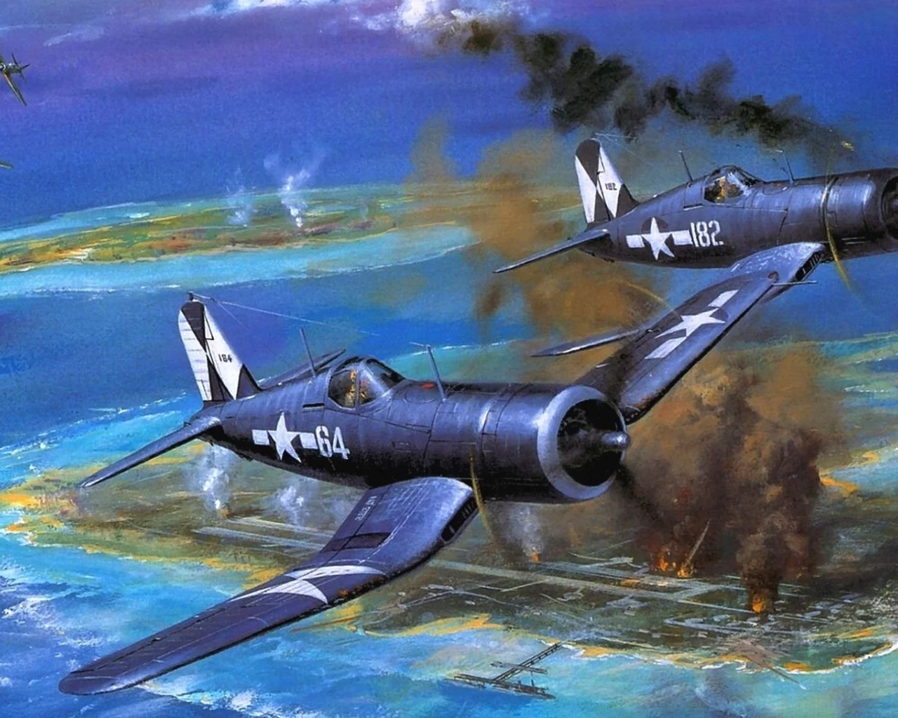 арт, f4u _корсар_, самолёты, американские, небо