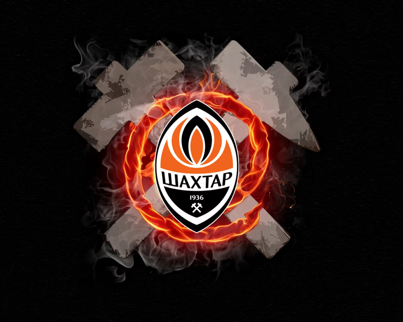 спорт, логотип, шахтер, молоты, фк, фон, футбол, огонь