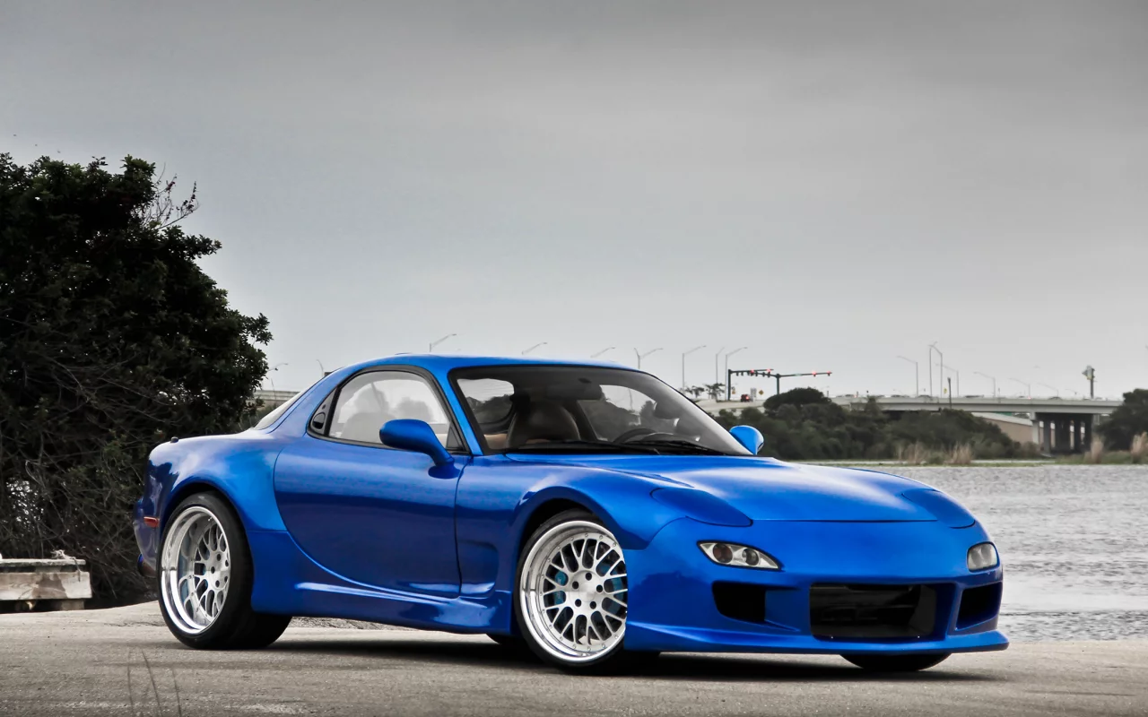 mazda, blue, мазда, вода, тюнинг, tree, rx-7, tuning, water, синий