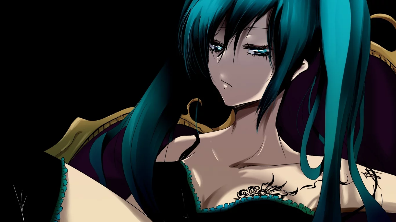 vocaloid, вокалоид, кресло, темный фон, hatsune miku, арт, девушка