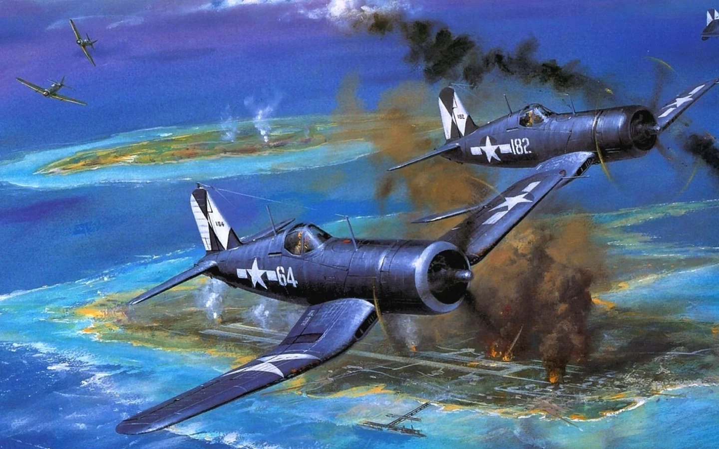 арт, f4u _корсар_, самолёты, американские, небо
