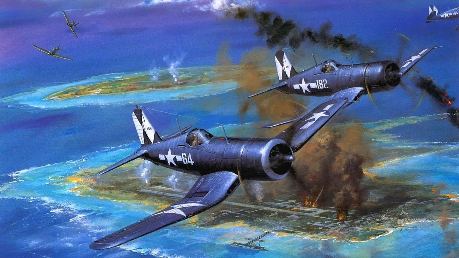 арт, f4u _корсар_, самолёты, американские, небо