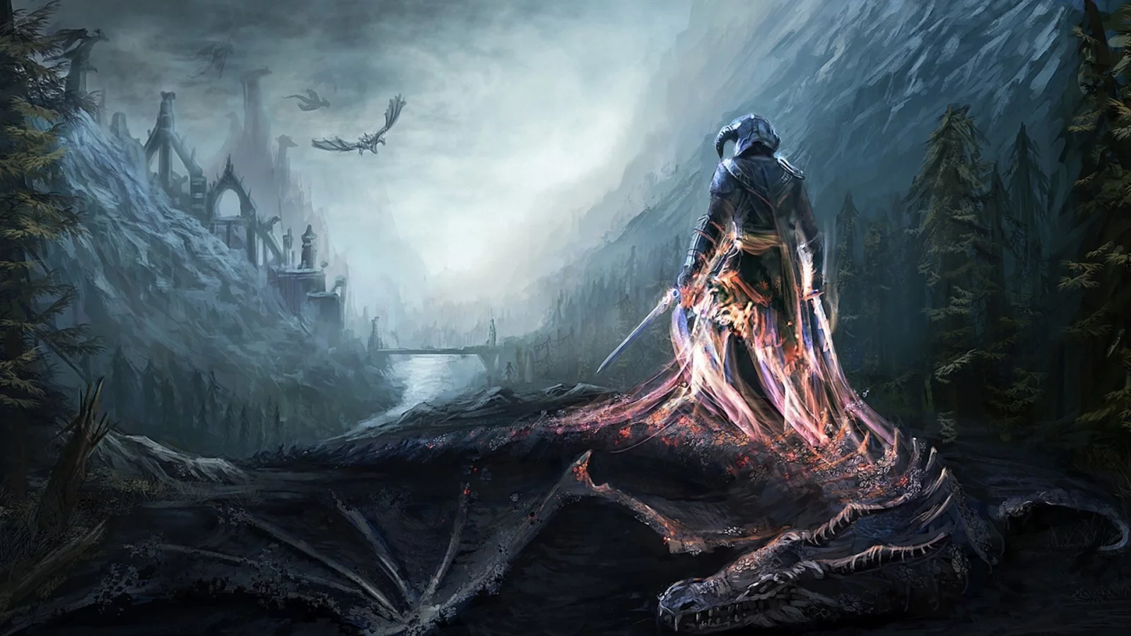 the elder scrolls v , воин, skyrim, горы, арт, драконы, dovahkiin, душа