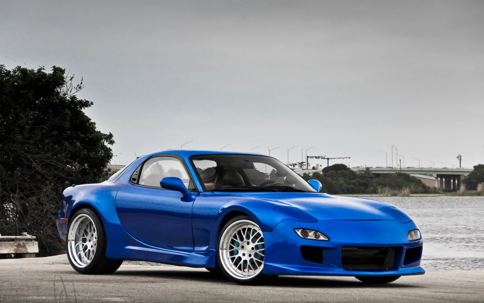 mazda, blue, мазда, вода, тюнинг, tree, rx-7, tuning, water, синий