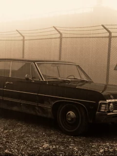 supernatural, сhevrolet impala, знак, sedan, пешотка, забор, hardtop, 1967